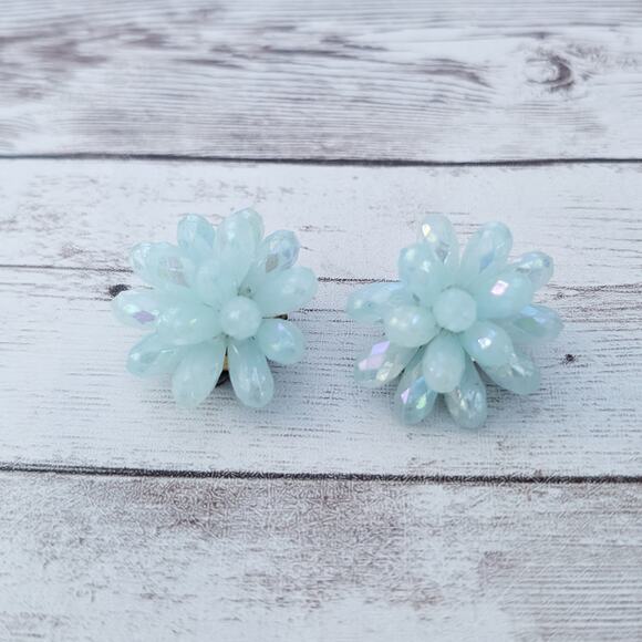 Vintage Clip On Earrings Large Light Green Stamped Western Germany - Picture 3 of 6